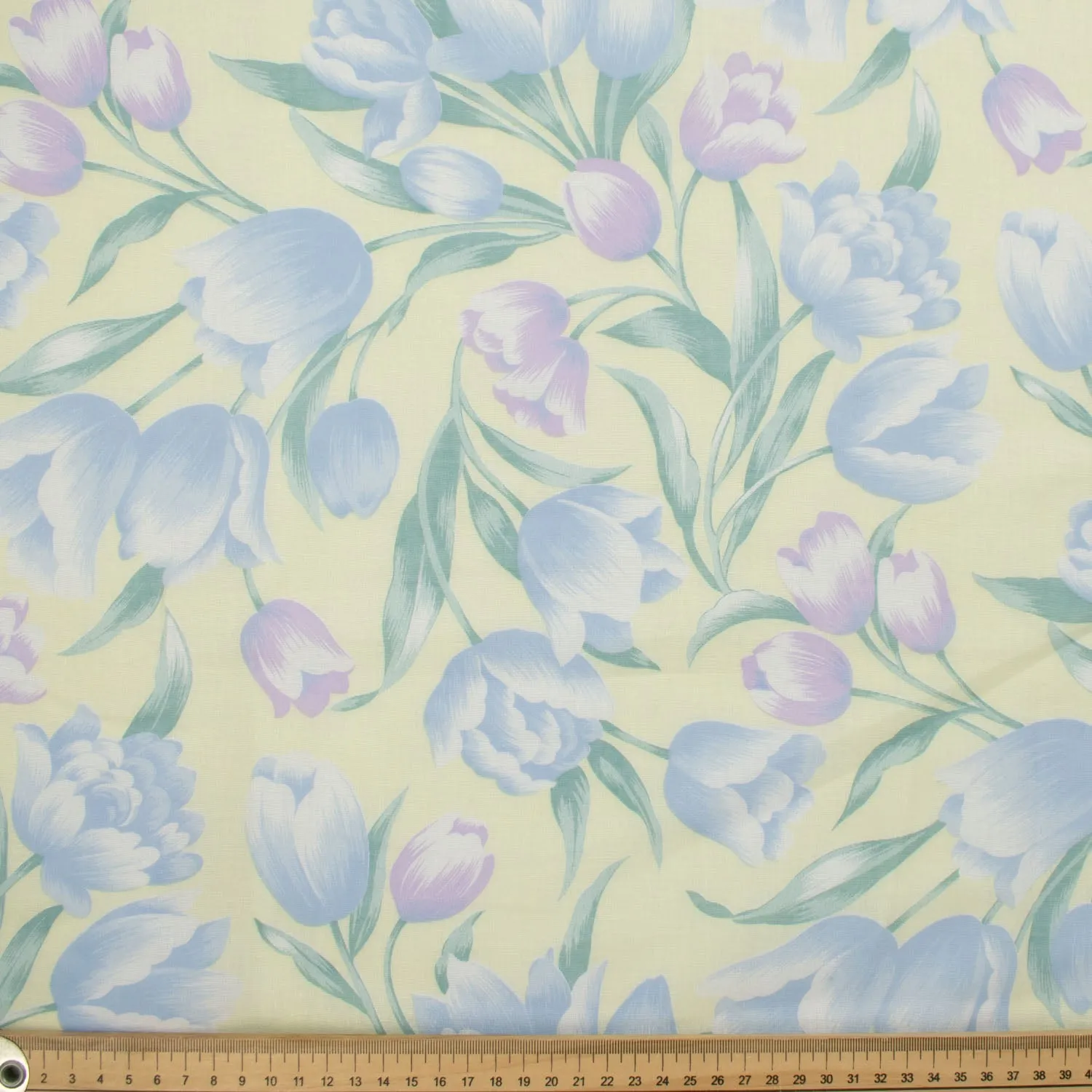 Printed Cotton Voile Design-63 Blue & Purple Tulips Flower on Light Green