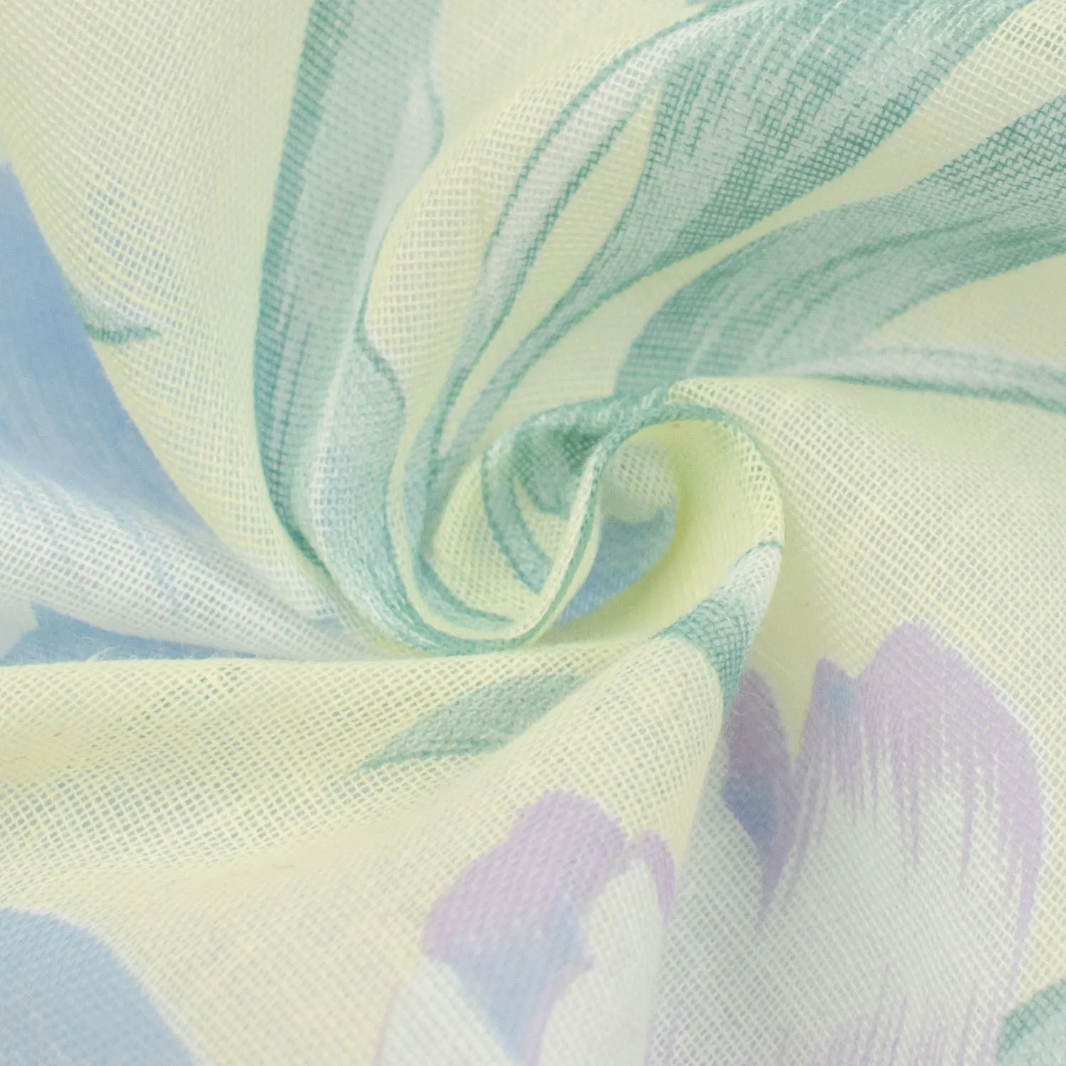 Printed Cotton Voile Design-63 Blue & Purple Tulips Flower on Light Green