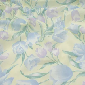 Printed Cotton Voile Design-63 Blue & Purple Tulips Flower on Light Green