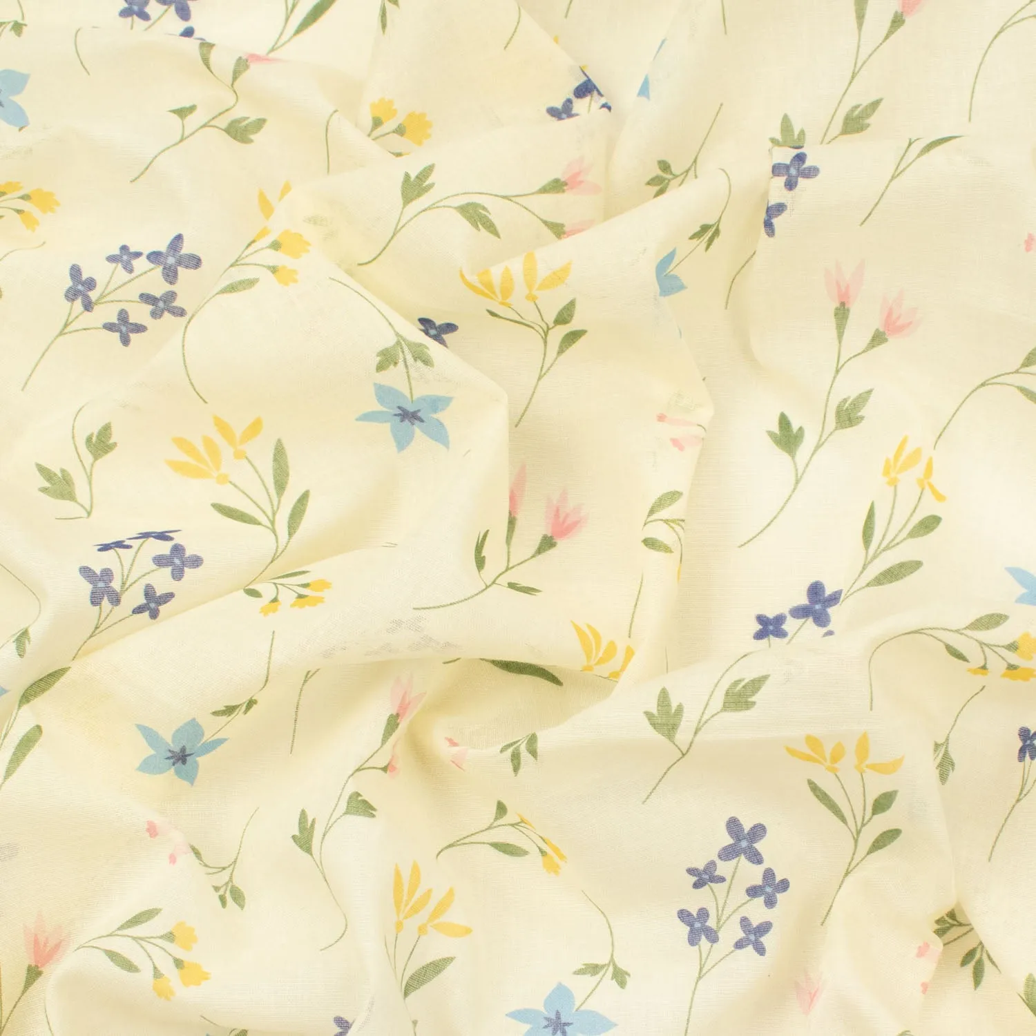 Printed Cotton Voile Design-83 Multicolor flowers on Cream