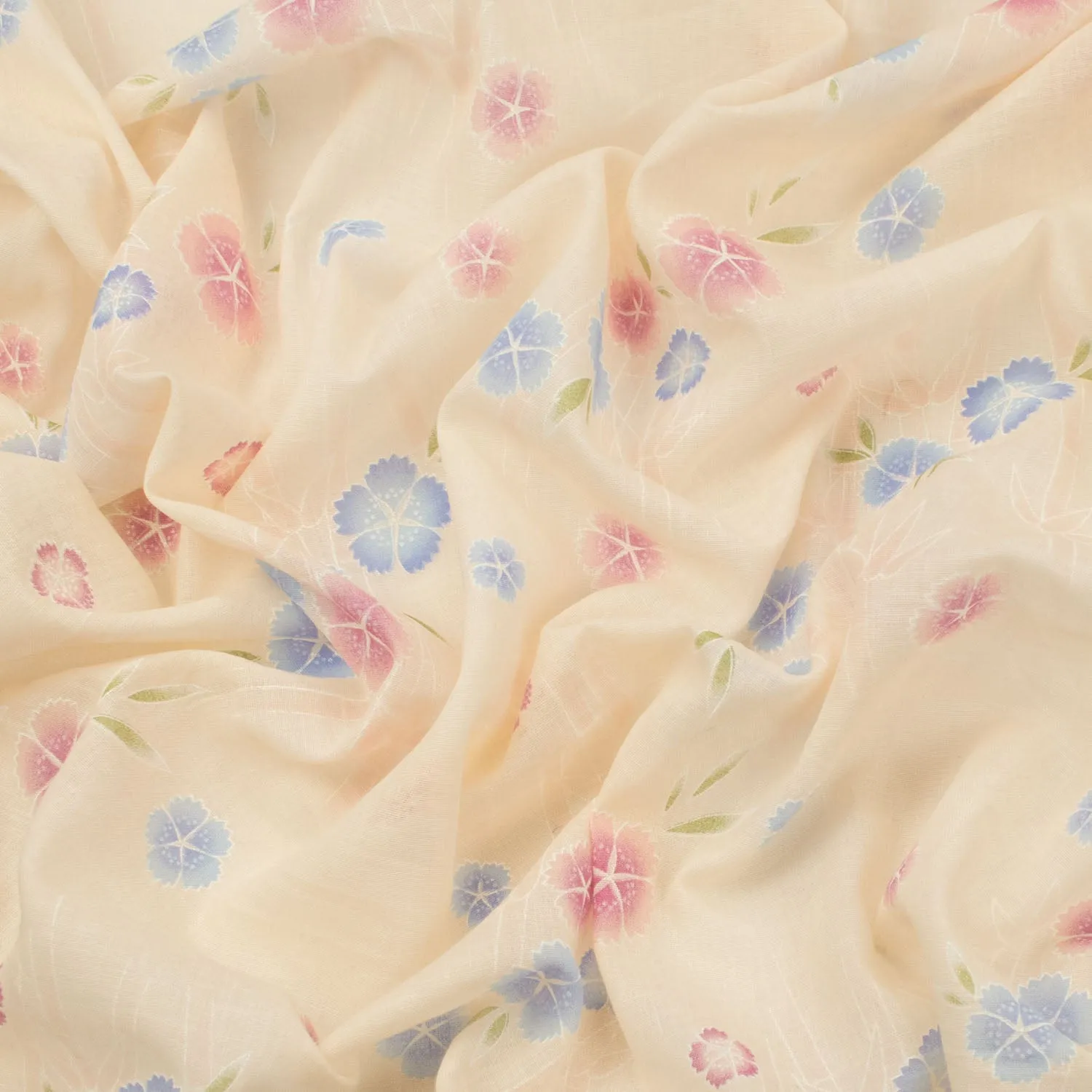 Printed Cotton Voile Design-89 Blue & Pink Flowers on Peach