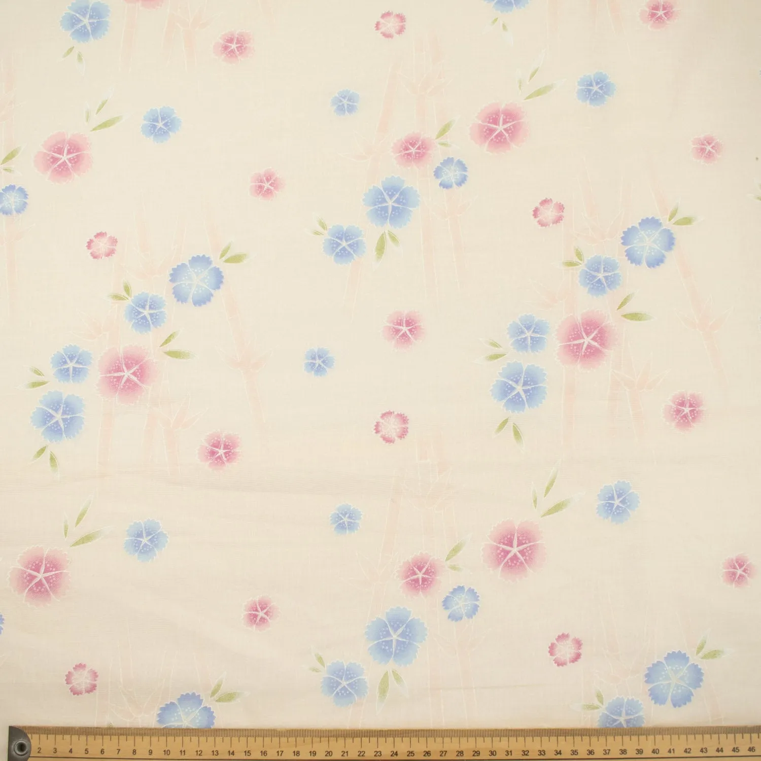 Printed Cotton Voile Design-89 Blue & Pink Flowers on Peach