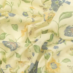 Printed Cotton Voile Design-D4 Blue & Yellow Flowers on Pale Yellow