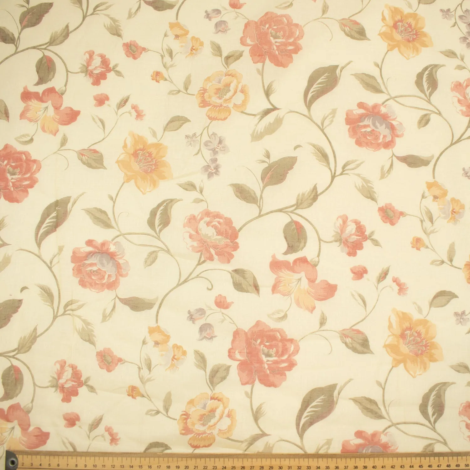 Printed Cotton Voile Design-D5 Orange Flowers on Pale Yellow