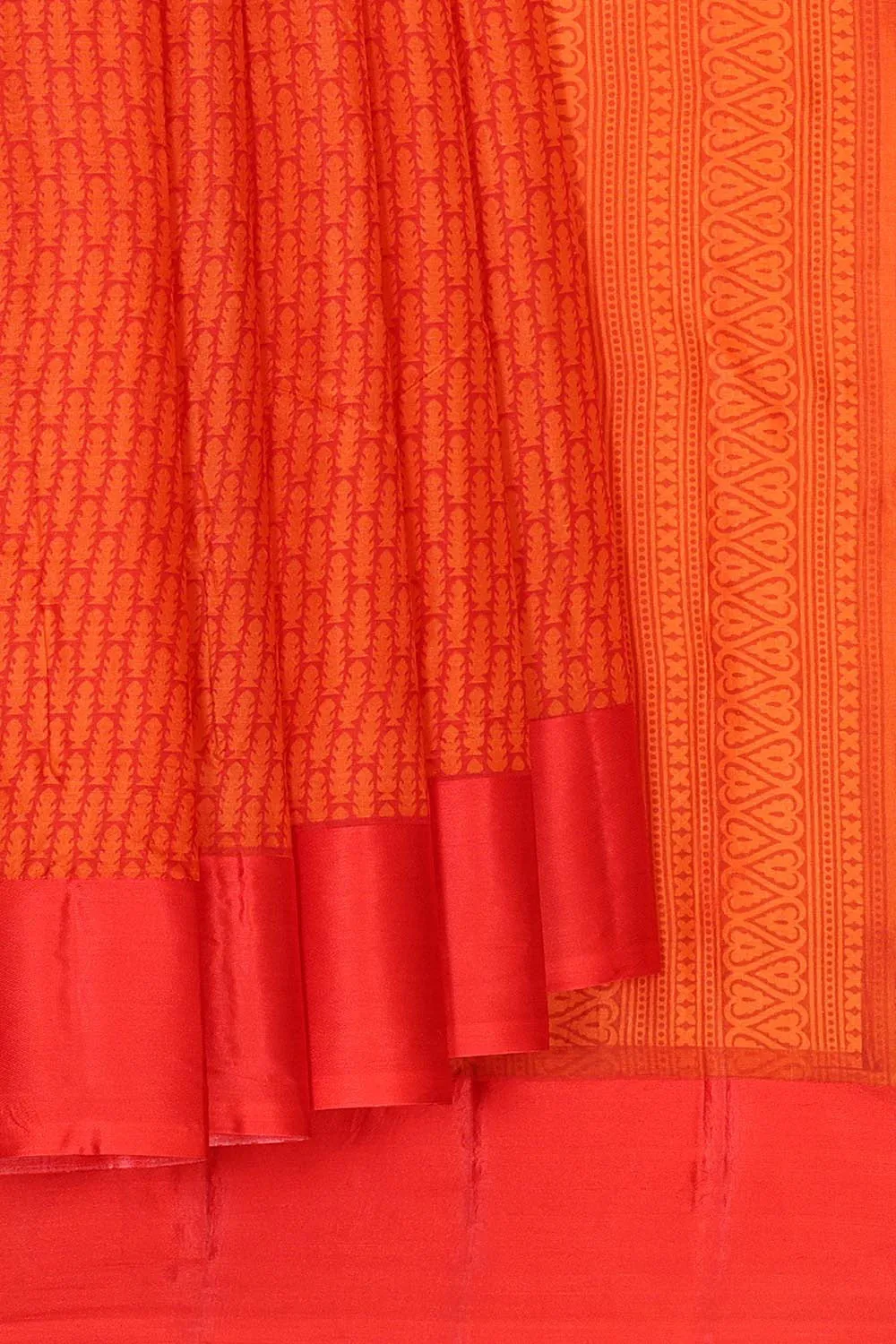 Printed Orange Silk Saree