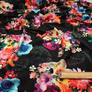 Printed Rayon Design-71 Multicolor Flowers & Paisley on Black