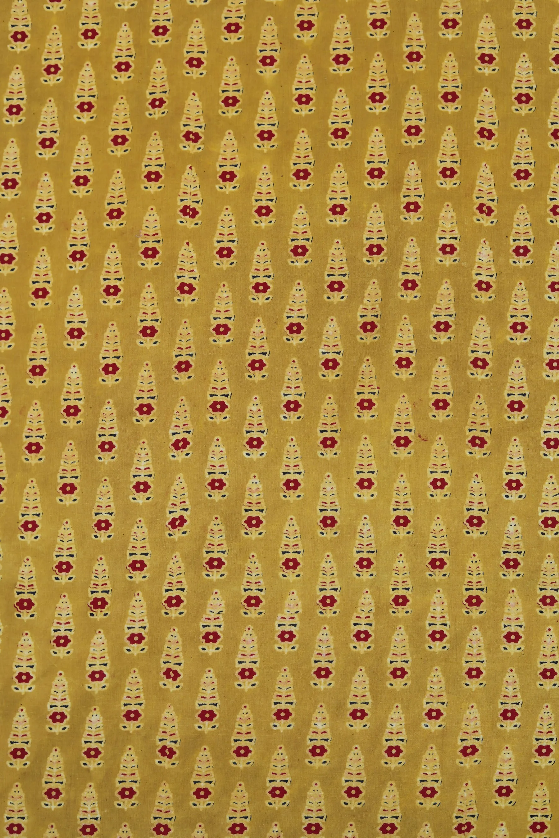 Pure Ajrakh Cotton Mustard Floral Hand Block Printed Fabric