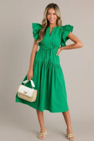 Pure Enchantment Kelly Green 100% Cotton Midi Dress