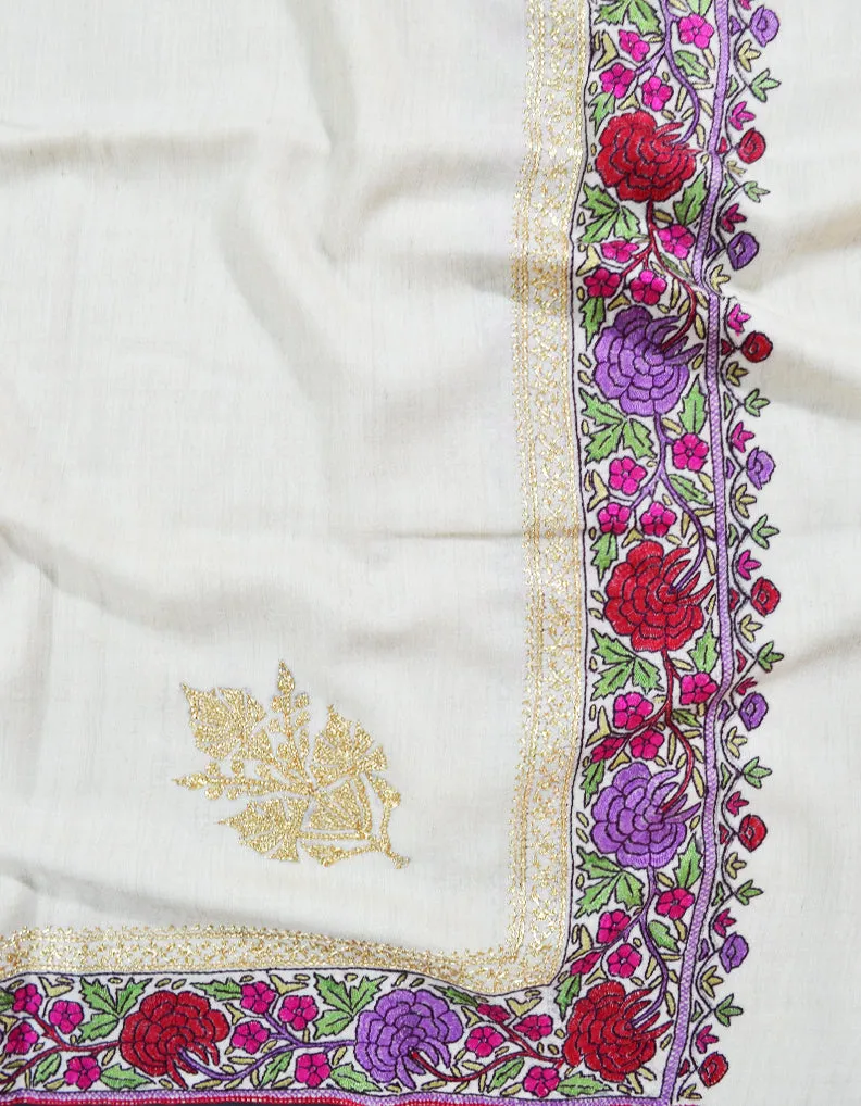 pure white tilla embroidery pashmina shawl 8604