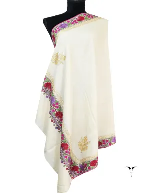 pure white tilla embroidery pashmina shawl 8604