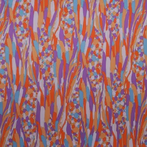 Purle Orange & White Abstract Bubbles Printed Silk Charmeuse Fabric