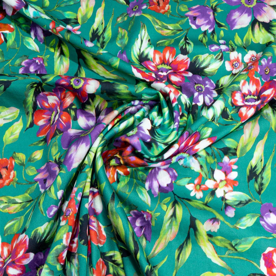 Purple & Red Floral Printed Deep Green Luxury Cotton