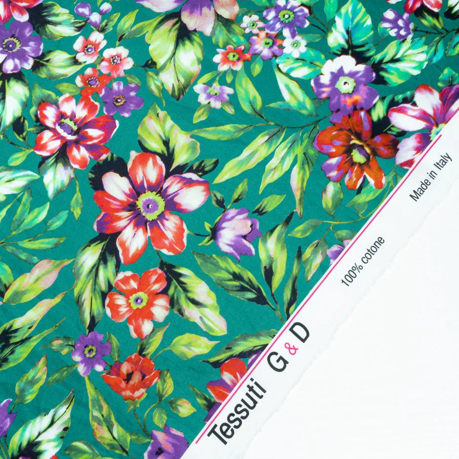 Purple & Red Floral Printed Deep Green Luxury Cotton