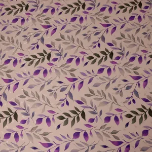 Purple and Gray Leaf Print Pure Silk Satin Fabric, 140 cm Width, Made in Italy -D21161