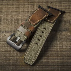 "Salt & Pepper" Swiss Army Rucksack Handmade Strap, Brown Leather (for Apple Watch)