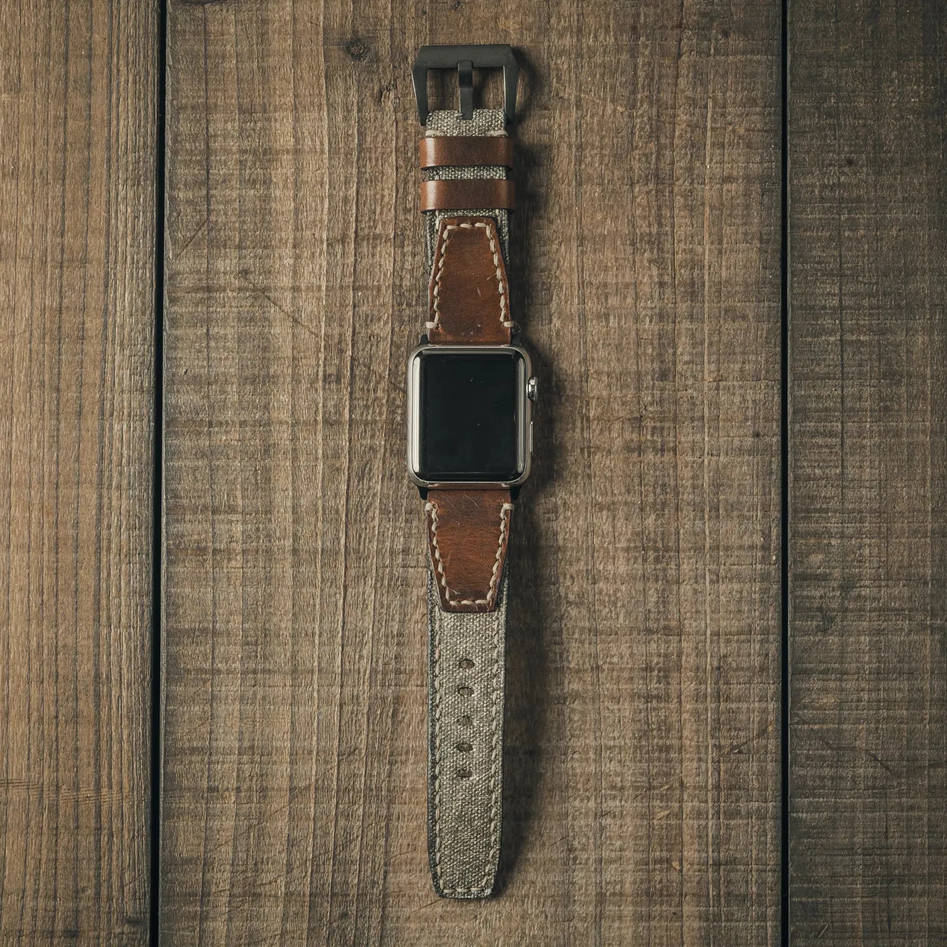 "Salt & Pepper" Swiss Army Rucksack Handmade Strap, Brown Leather (for Apple Watch)