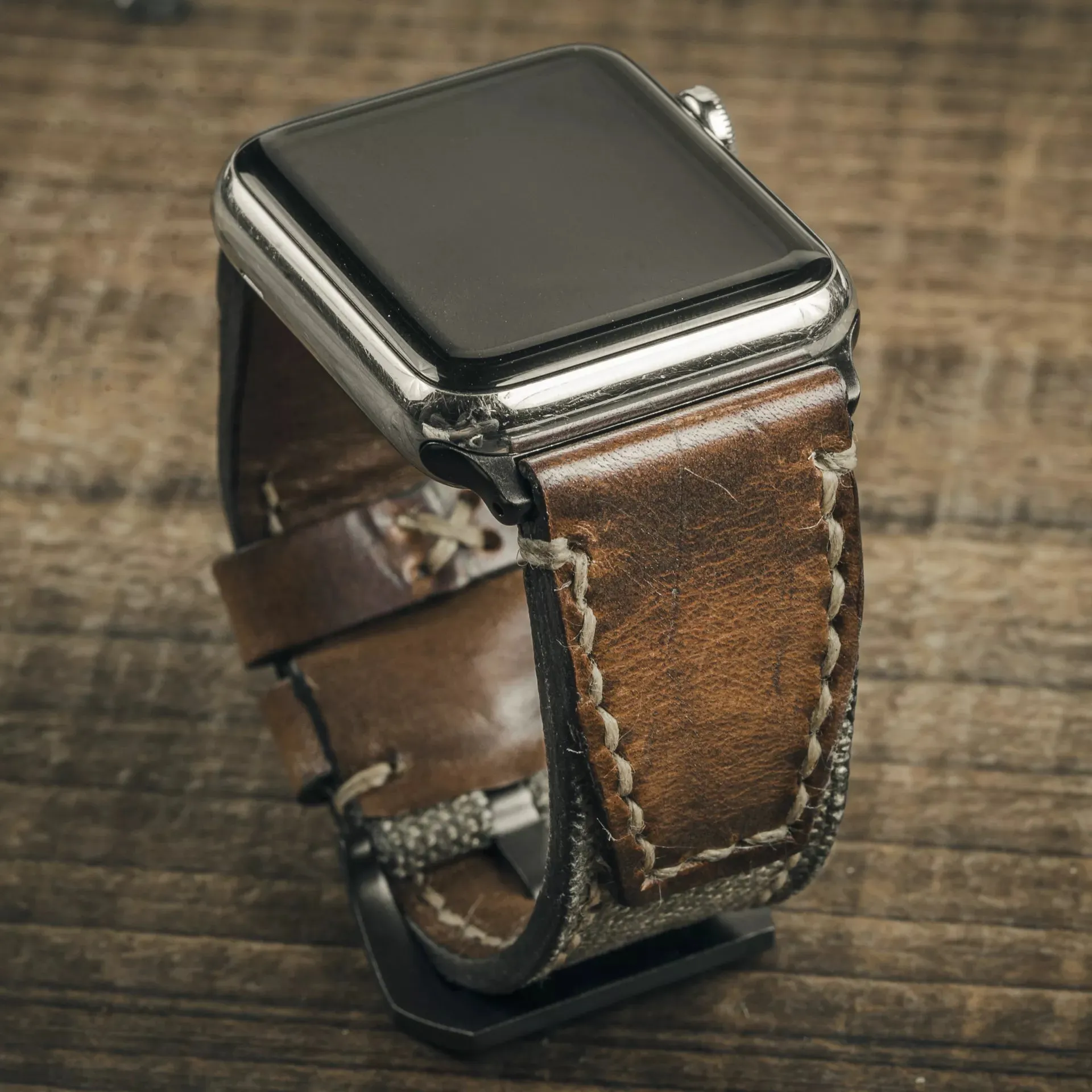 "Salt & Pepper" Swiss Army Rucksack Handmade Strap, Brown Leather (for Apple Watch)