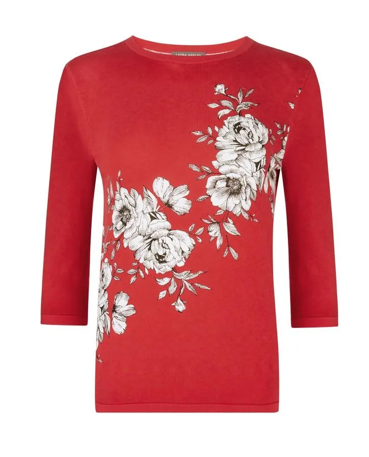 Red Floral Placement Sweater