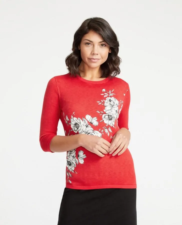 Red Floral Placement Sweater