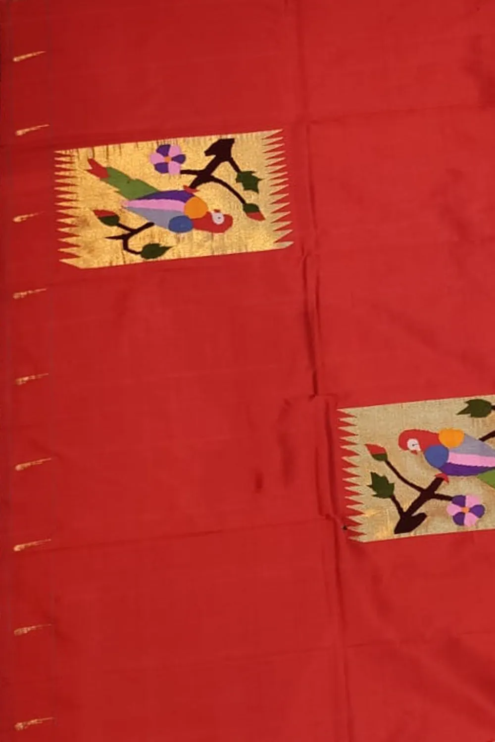 Red Paithani Handloom Pure Silk Blouse Fabric - Pure Elegance