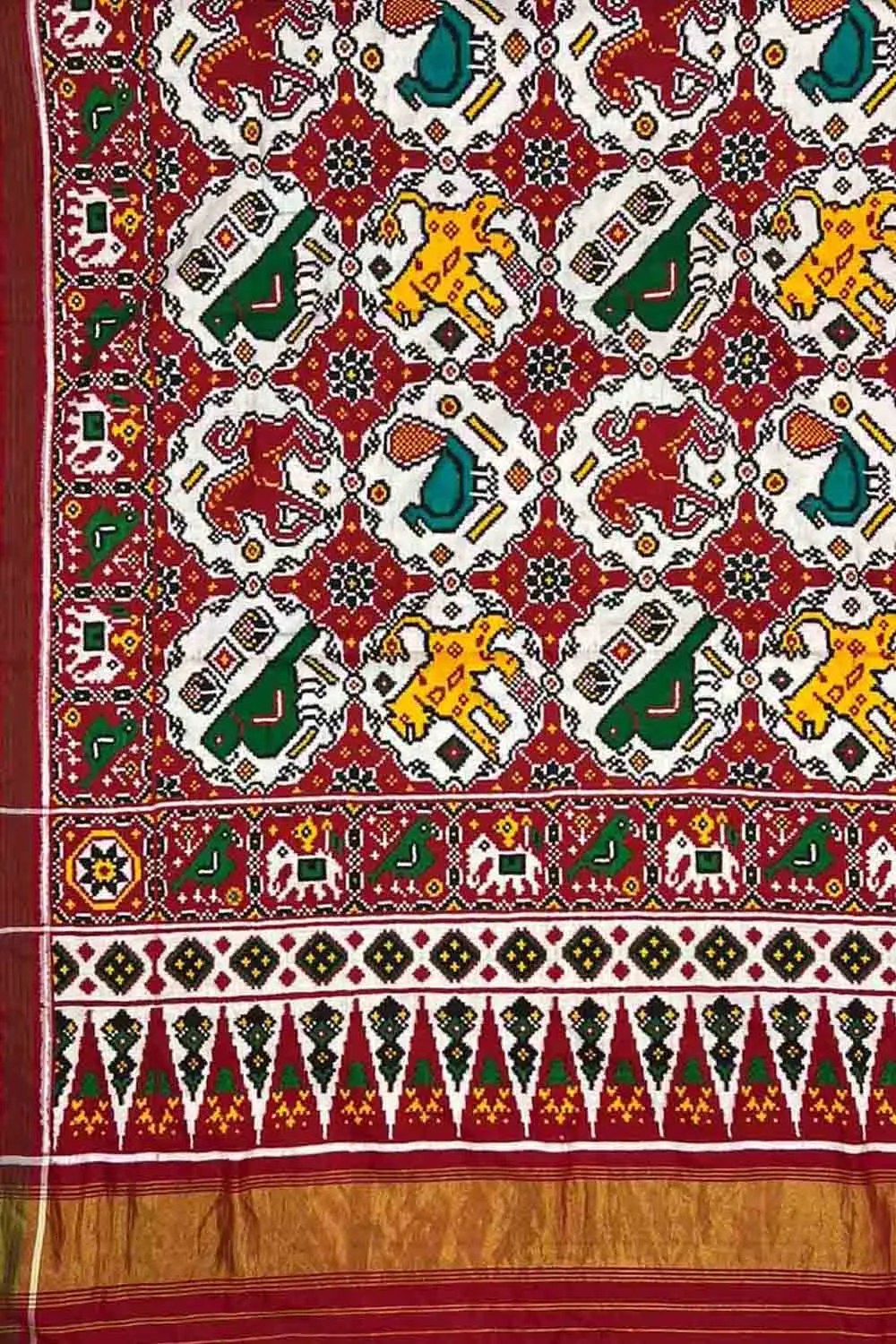 Red Patan Patola Handloom Double Ikat Pure Silk Saree