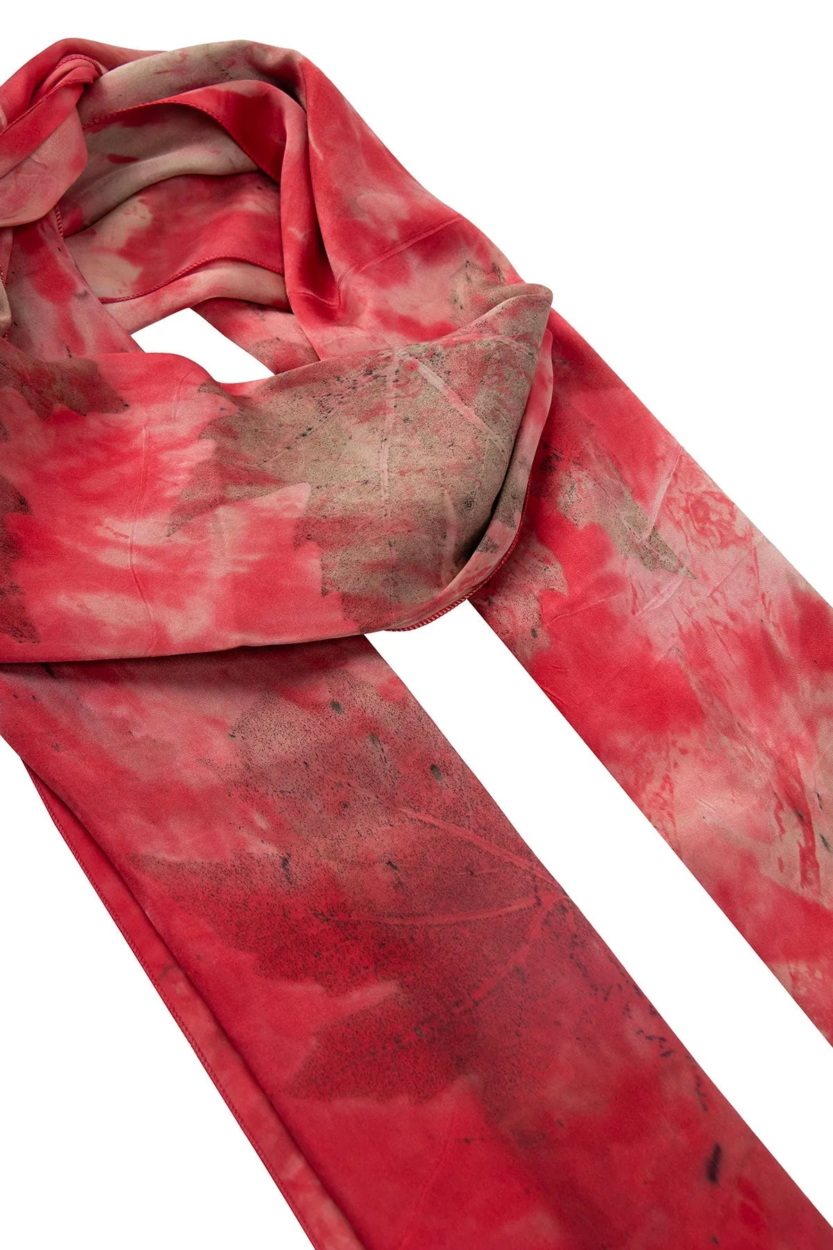 Red Pure Silk Hand Printed Ecological Shawl 90 x 200 cm