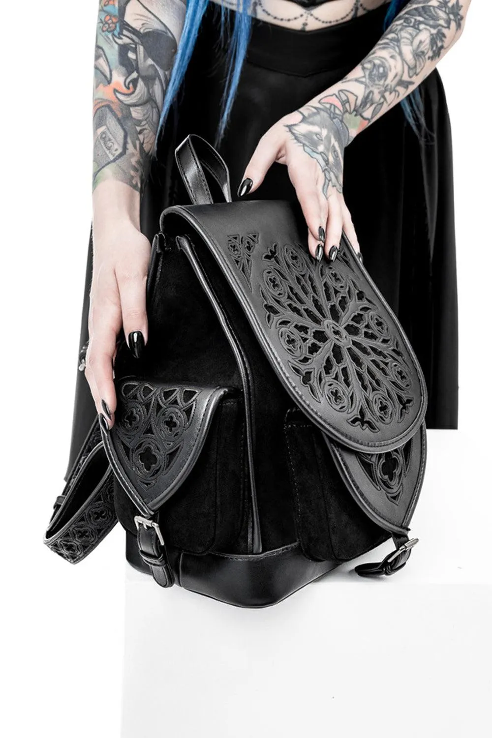 Restyle - Rosarium - Gothic Backpack with Laser-Cut Cathedral Design