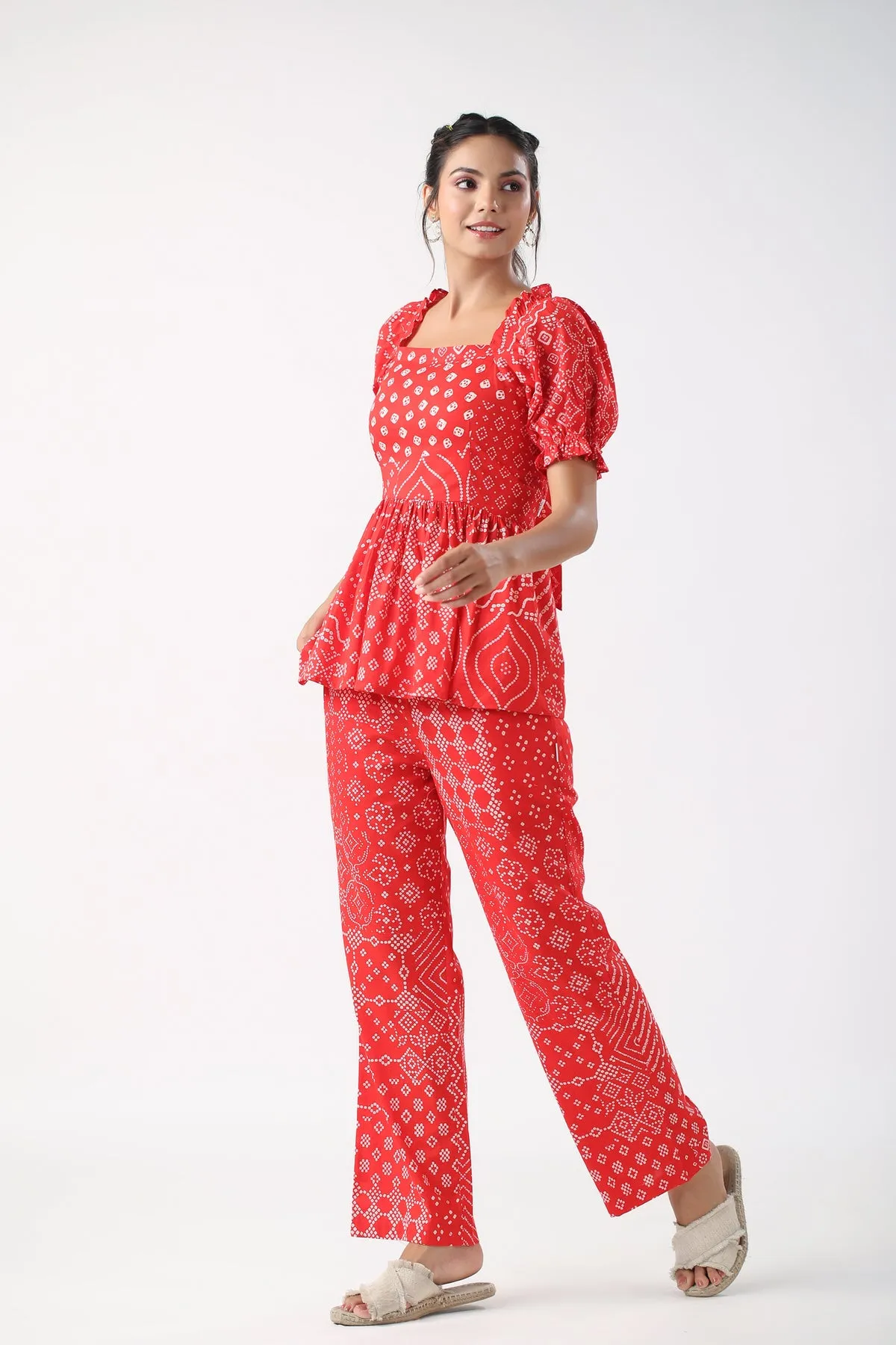 Retro Bhandani Red Cotton Co ord Set