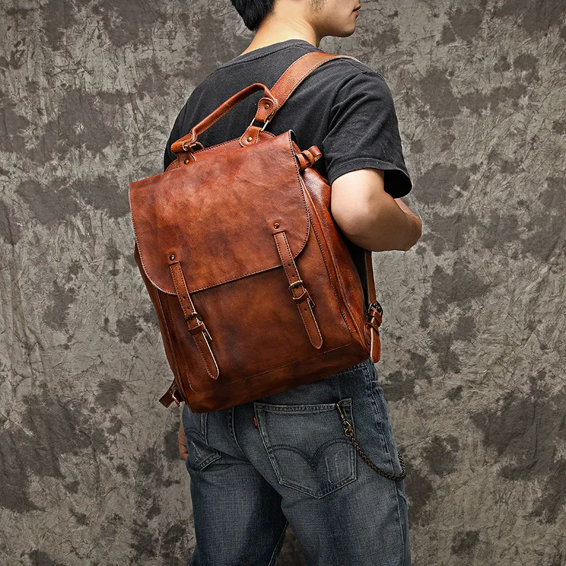 Retro Genuine Leather Casual Business Men's Backpack