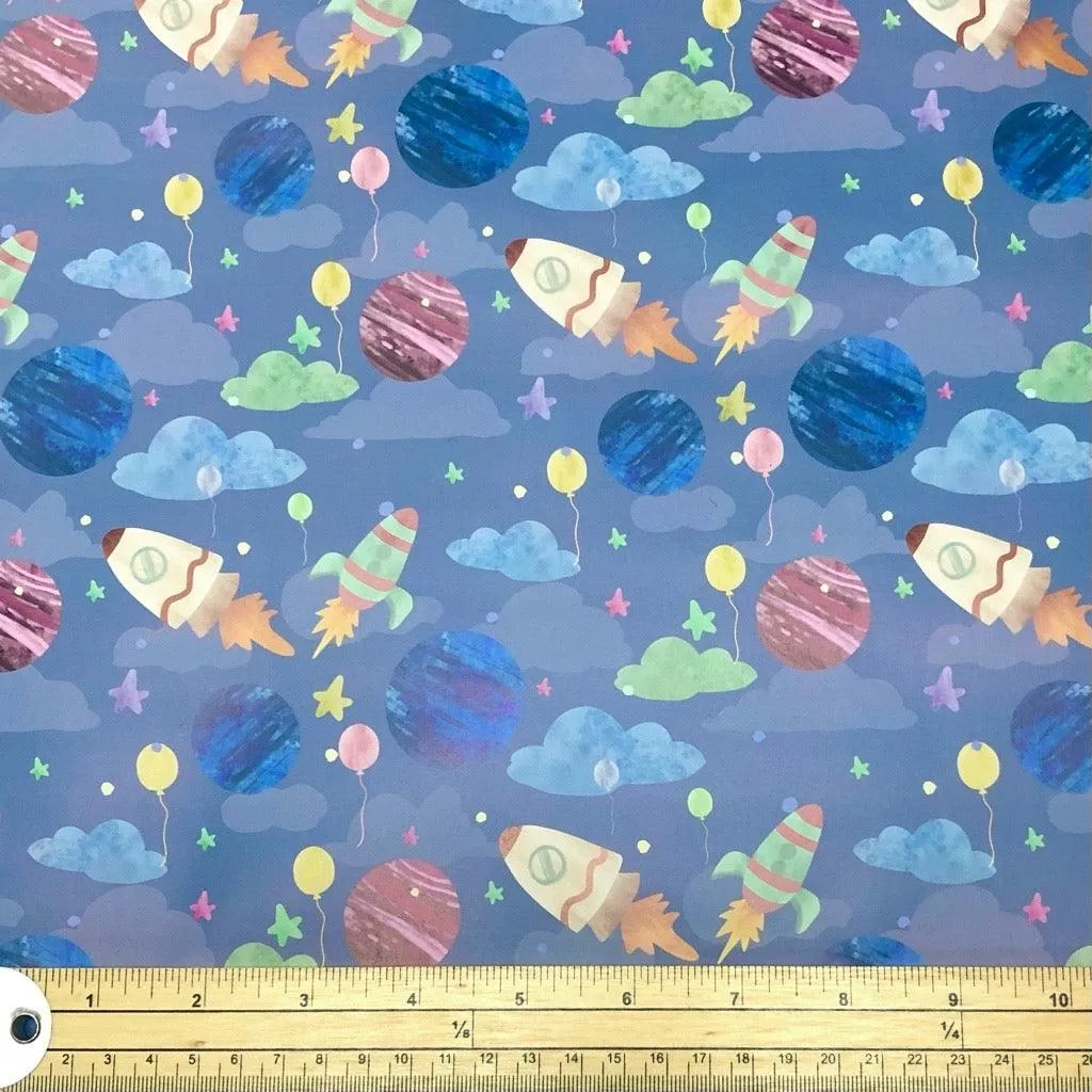 Rockets on Blue Sky Raincoat Fabric