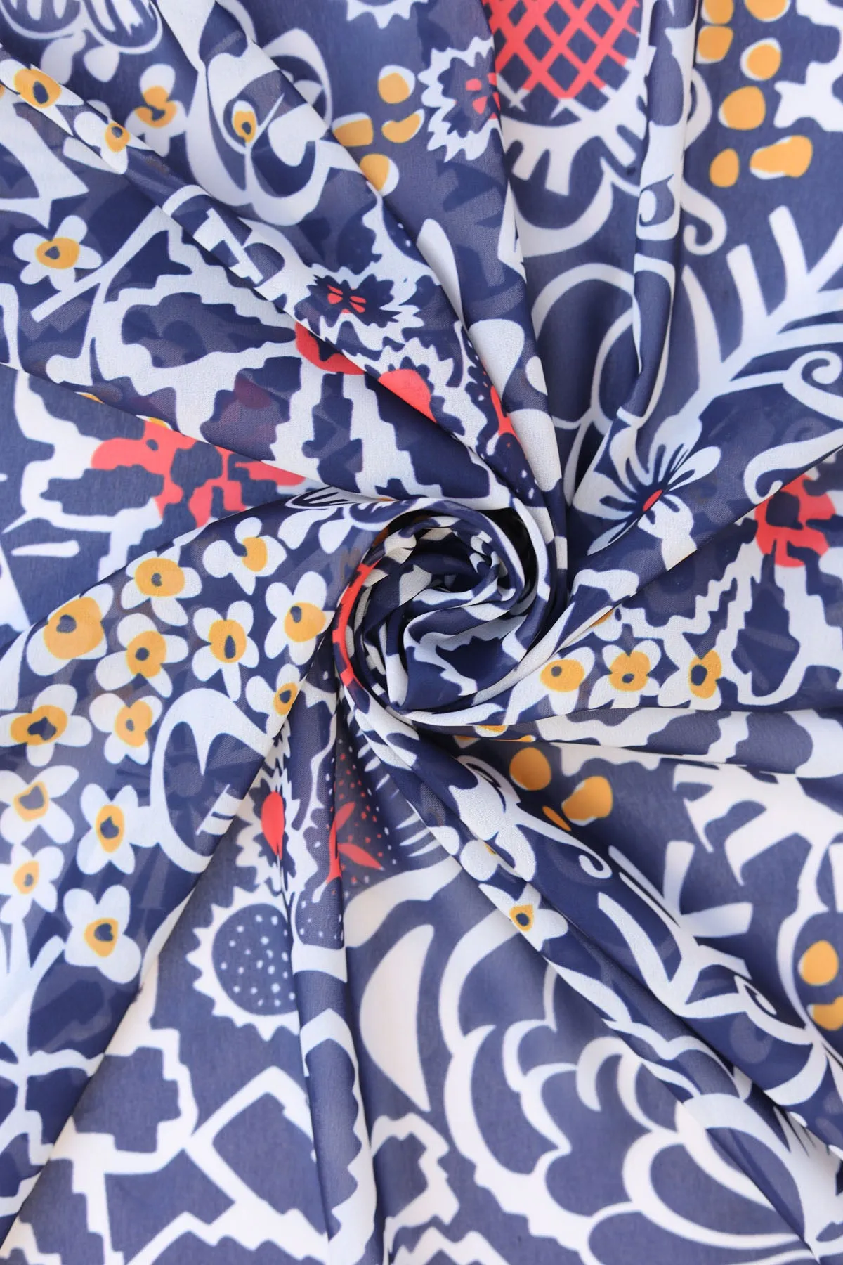 Royal Blue Abstract Pattern Printed Georgette Fabric