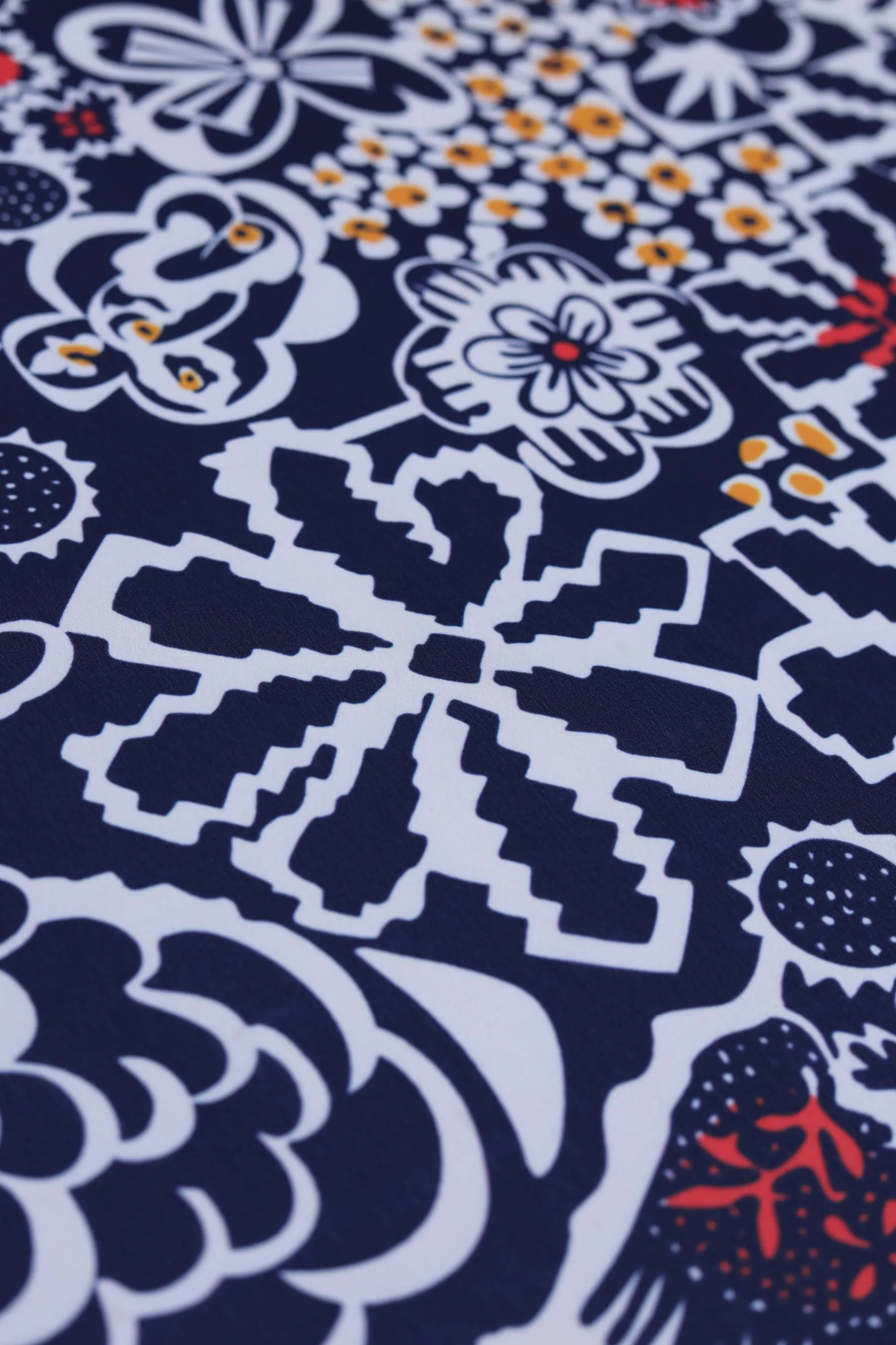 Royal Blue Abstract Pattern Printed Georgette Fabric