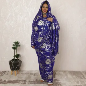 Royal Blue Sudanese Thobe Fabric in Pure Silk Chiffon with Metallic Lurex, 4.5 Meters, 110 cm Width-D20395