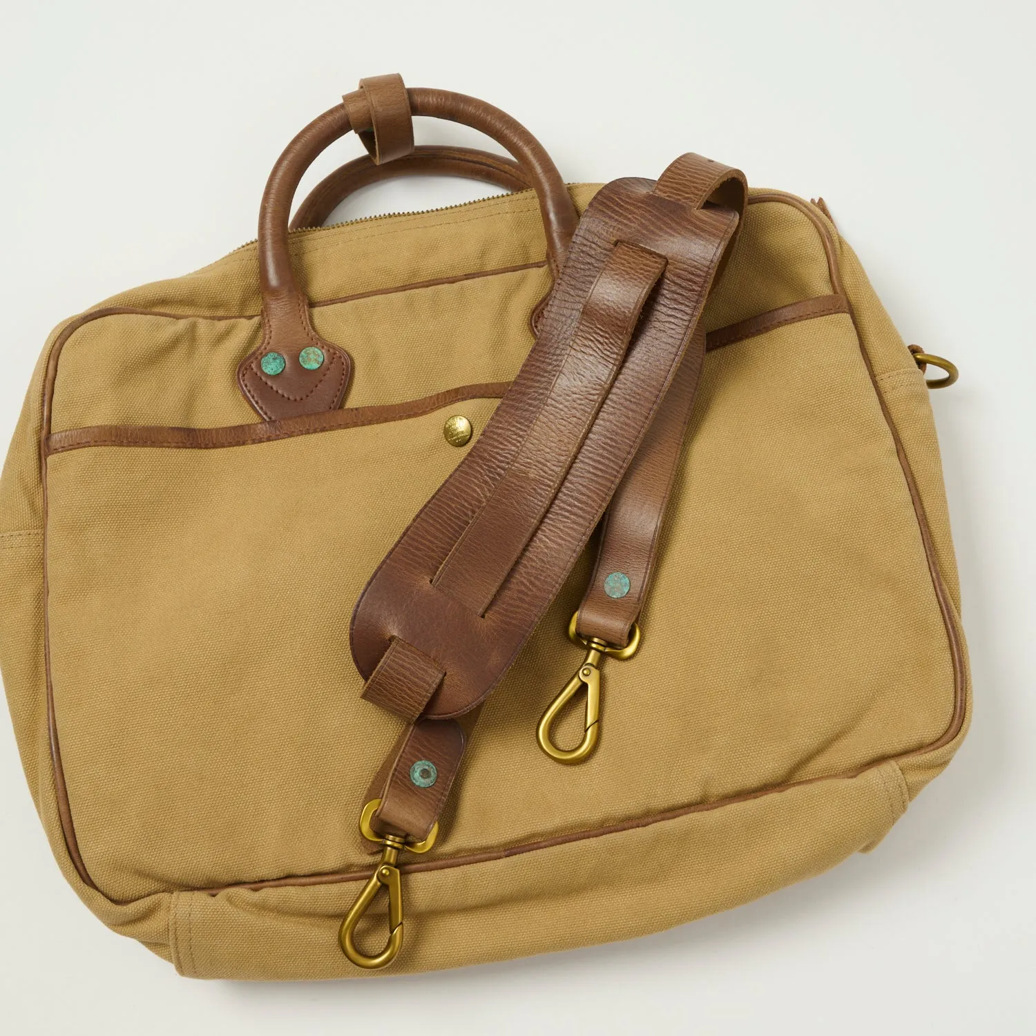 RRL Leather-Trim Canvas Briefcase - Khaki/Brown