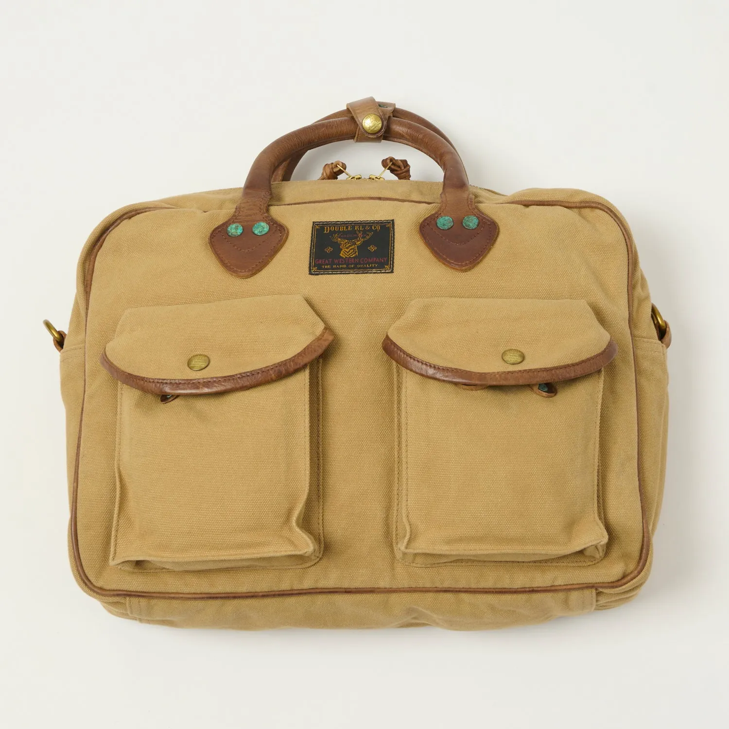 RRL Leather-Trim Canvas Briefcase - Khaki/Brown