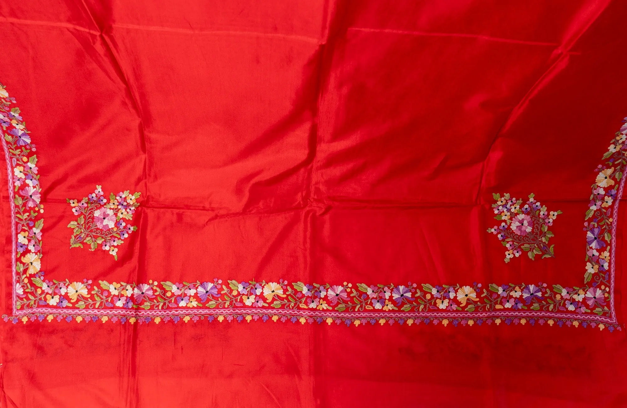 Ruby Radiance: Pure Silk Hand Aari Embroidered Saree