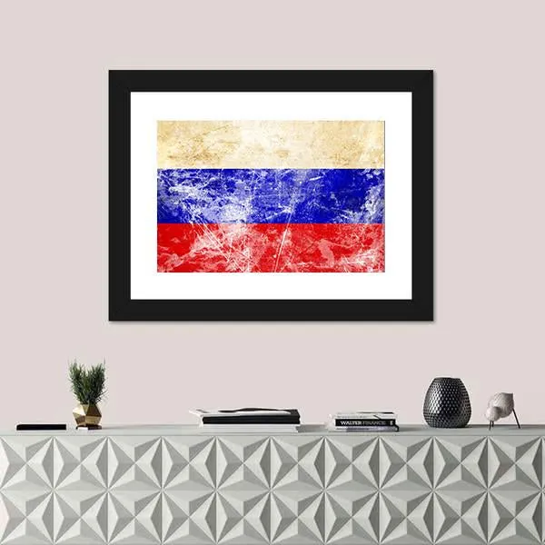 Russian Flag With Old Look Canvas Wall Art