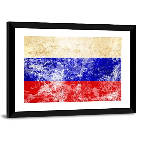 Russian Flag With Old Look Canvas Wall Art