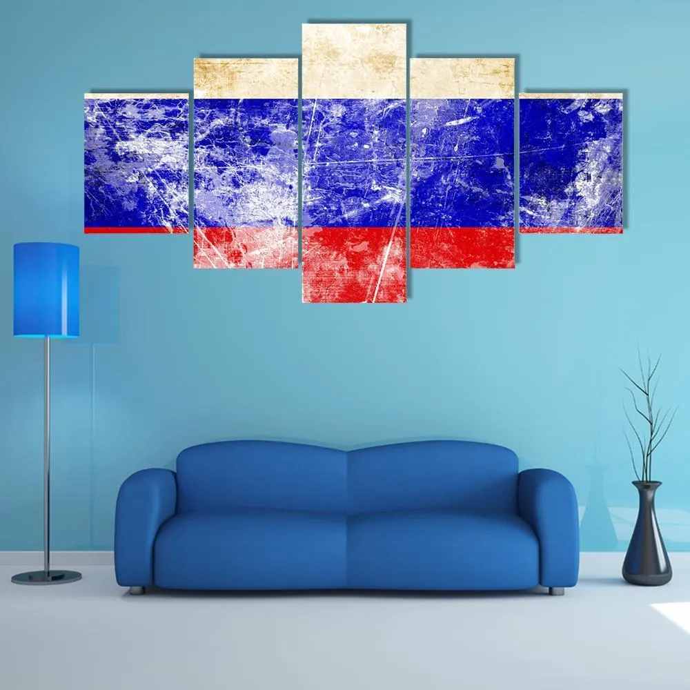 Russian Flag With Old Look Canvas Wall Art