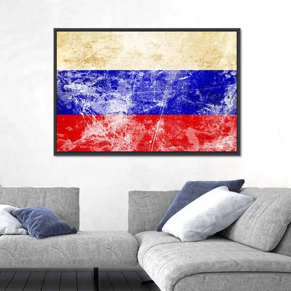 Russian Flag With Old Look Canvas Wall Art