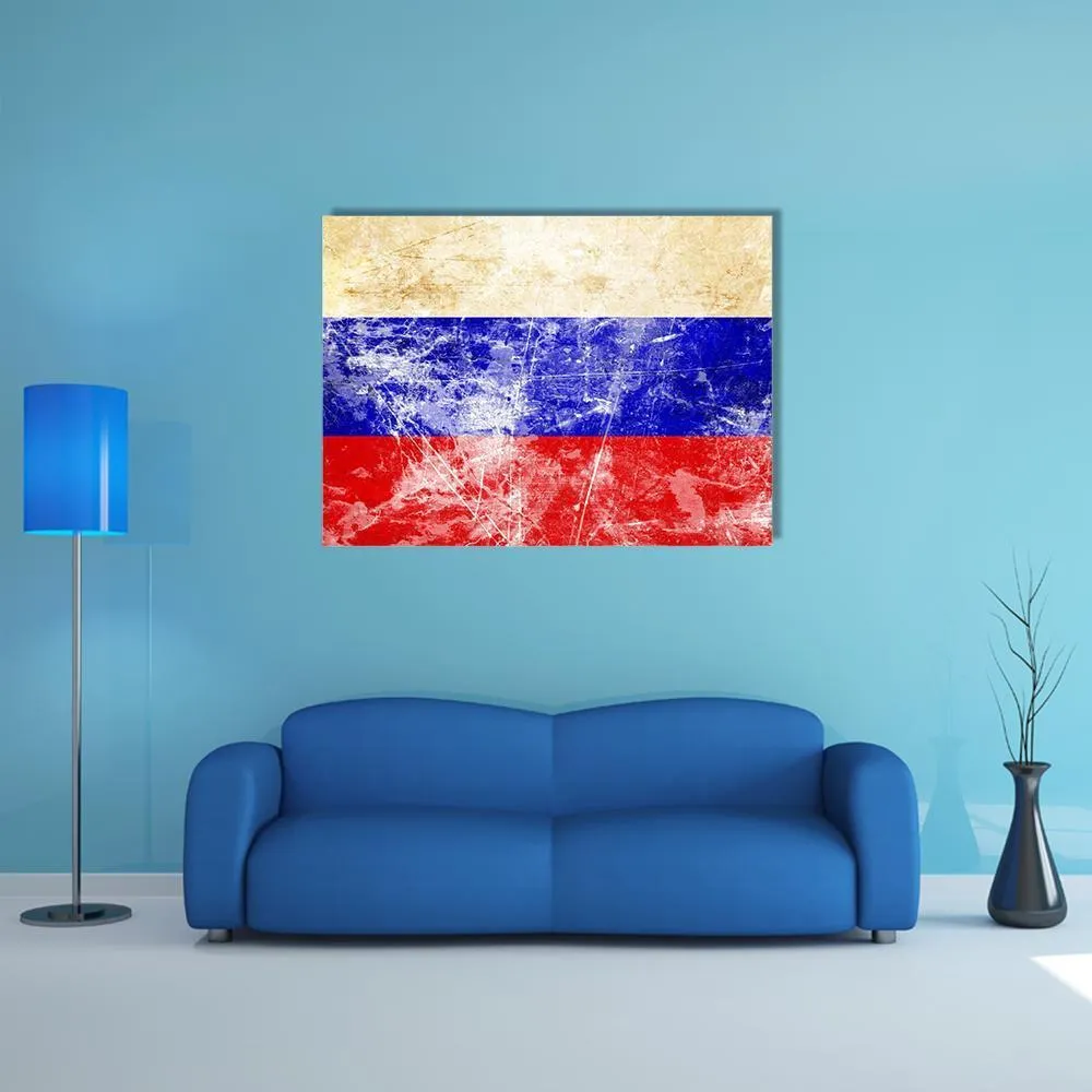 Russian Flag With Old Look Canvas Wall Art