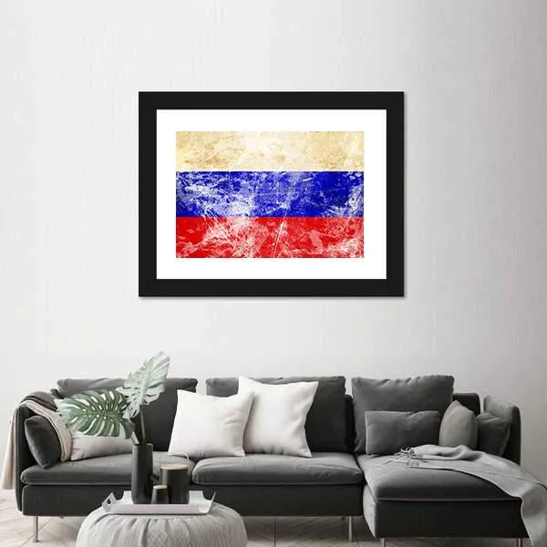 Russian Flag With Old Look Canvas Wall Art