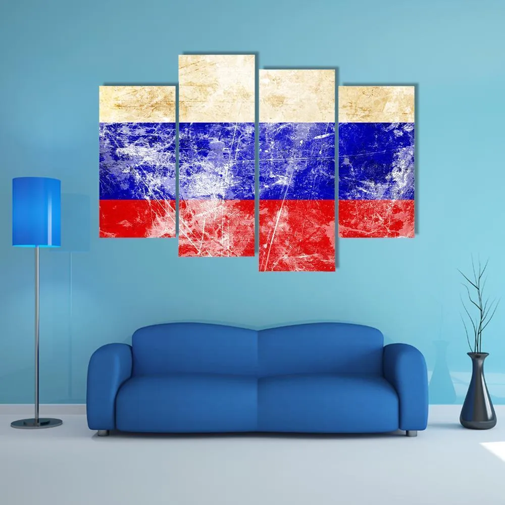 Russian Flag With Old Look Canvas Wall Art