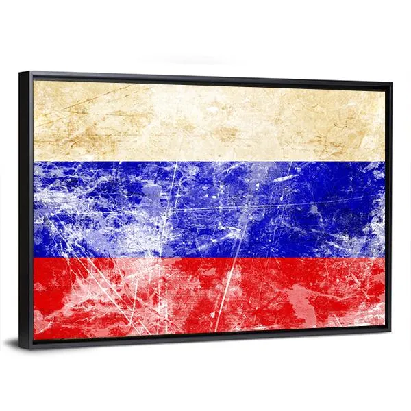 Russian Flag With Old Look Canvas Wall Art