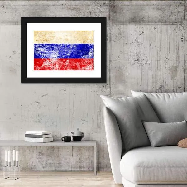 Russian Flag With Old Look Canvas Wall Art