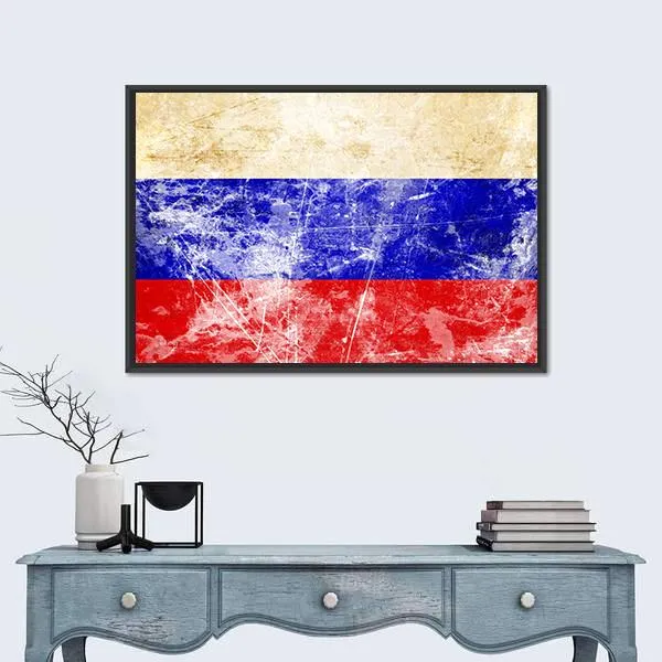 Russian Flag With Old Look Canvas Wall Art