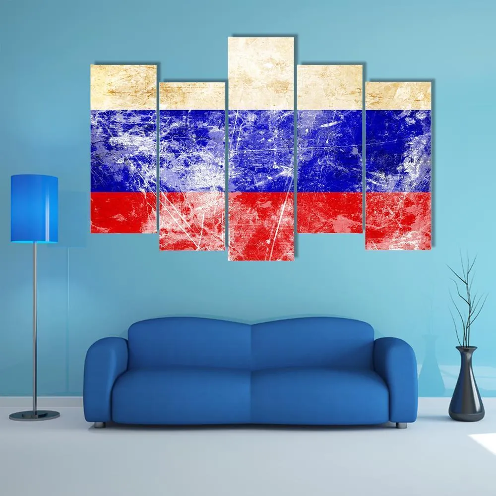 Russian Flag With Old Look Canvas Wall Art