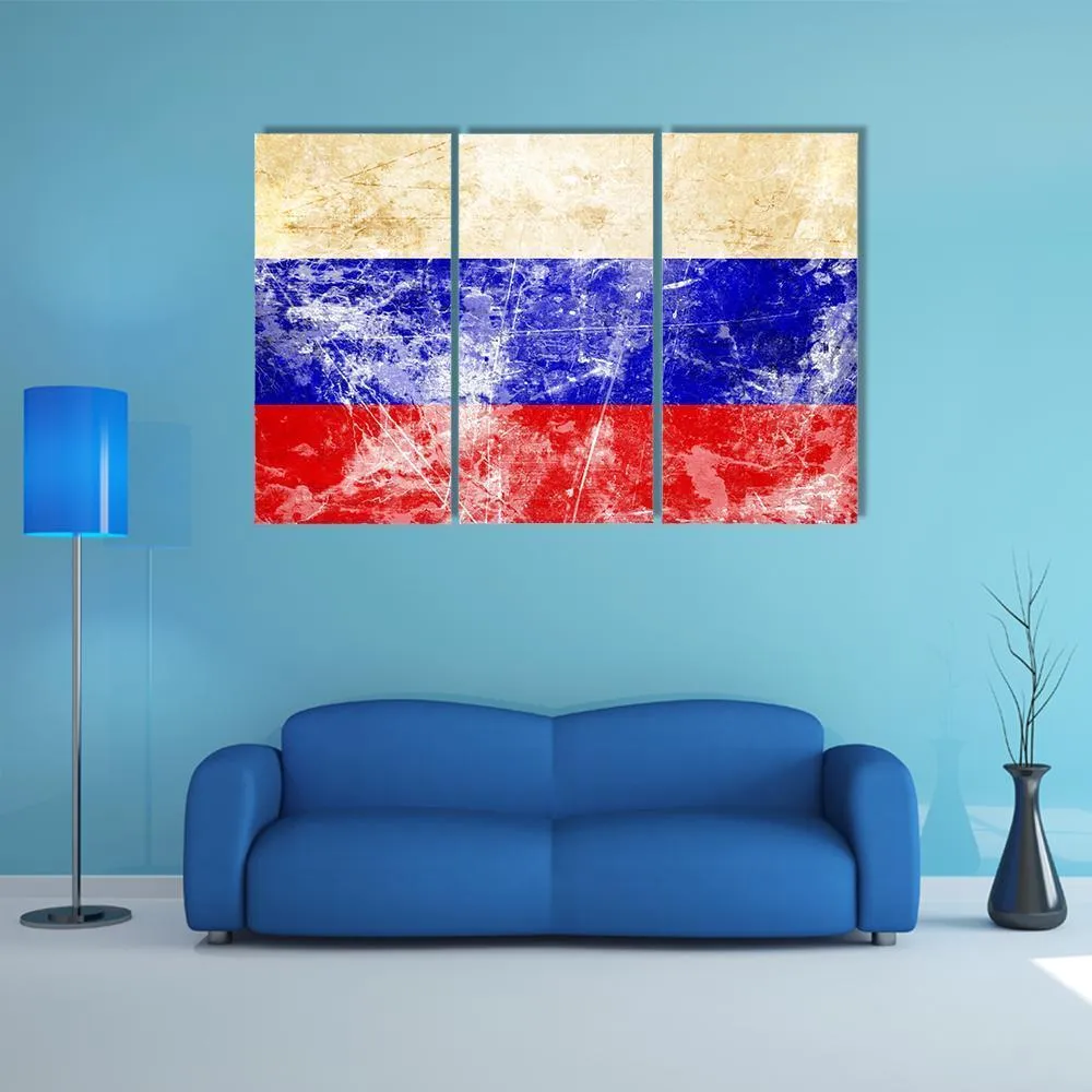 Russian Flag With Old Look Canvas Wall Art