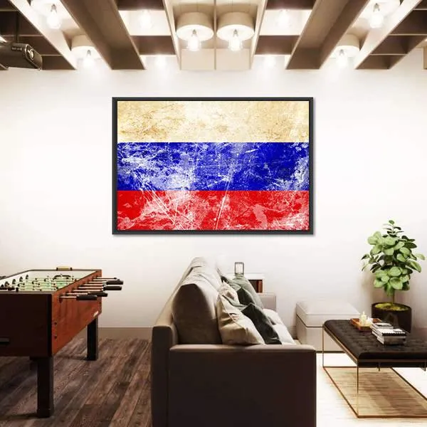 Russian Flag With Old Look Canvas Wall Art