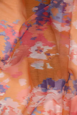 Rust Tone Ikkat Inspired Pattern Printed Chiffon Fabric